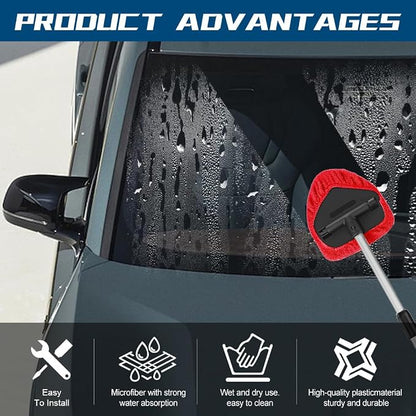 Car Wash Brush with Long Handle, Windshield Cleaning Tool, Car Washing Mop Kit Mitt Sponge Car Cleaning Supplies Kit, Microfiber Towel Gloves Universal for Cars RV SUV Truck Office (Red)
