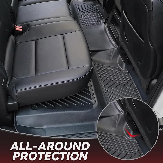 YITAMOTOR Floor Mats Compatible with 2014-2018 Silverado/Sierra 1500, 2015-2019 2500HD/3500HD Crew Cab, with 1st Row Bench Seat, All Weather TPE Custom Fit Silverado Floor Liners 1st & 2nd Row, Black