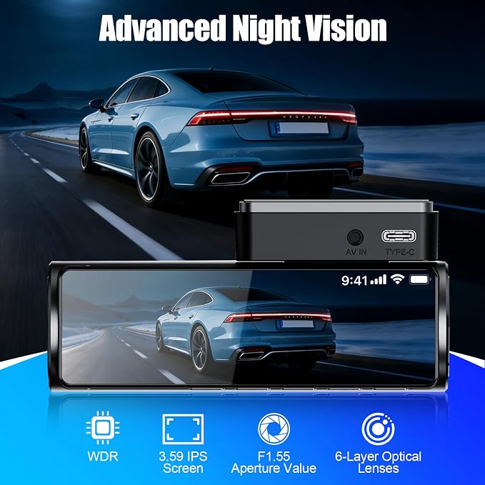 4K Dash Cam Front and Rear,Dual Dash Camera for Cars with 5.8GHz WiFi GPS,Night Vision,Mini Dash Cam with 3.59" IPS Screen,24H Parking Mode,G-Sensor,Loop Recording,64GB SD Card Included