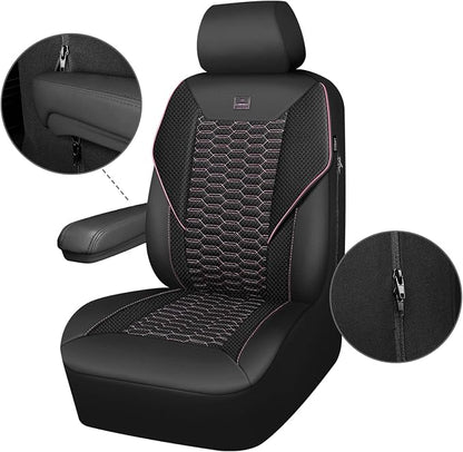 CAR PASS 3D Foam Mesh Leather Car Seat Covers Front Seats,Breathable Mesh Front Seat Covers for Women,Universal Fit for Cars SUV Truck Sedan Van Automotive, Armrest Airbag Compatible,Black and Pink