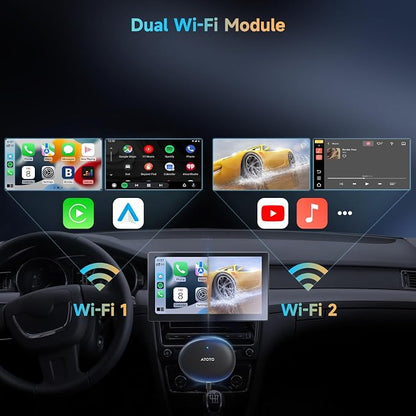 ATOTOZONE AD5 Wireless CarPlay Adapter & Android Auto Wireless Adapter, 2025 Upgrade Plug & Play AI Box CarPlay, Smart Box Compatible with YouTube, Dual Wi-Fi, ChatGPT