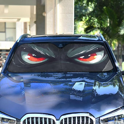 Evil Red Eyes Grey Eyebrow Windshield Sun Shade for Car Auto SUV Truck Foldable Front Window Sunshade Sun Visor Protector Block UV Rays Reflect Heat, 55" x 28"