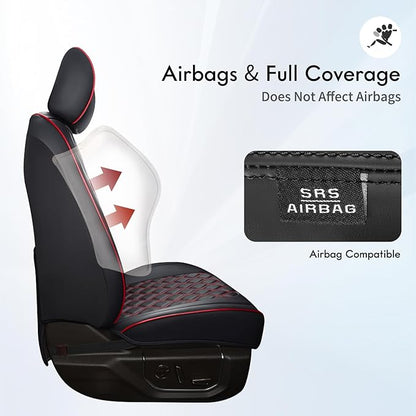 Huidasource Dodge Ram Seat Covers, Front & Rear Pickup Truck Leather Seat Cover Fit for 2009-2018 1500, 2010-2025 2500/3500 Crew Mega Cab, 2019-2025 ram 1500 Classic only(Full Set/Black&Red)