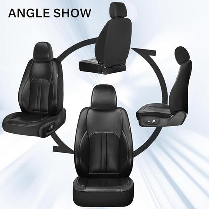 Coverado Leather Car Seat Covers Front Seats & Carbon Fiber, Waterproof and Durable All Weather Protector, Universal Fit for SUV, Pickup Truck, Sedan, Automotive Vehicle Interior （Black）