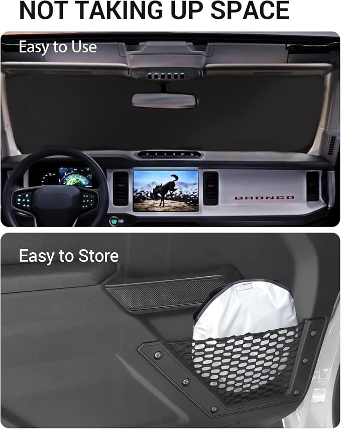 Proadsy 2026 Upgrade Windshield Sun Shade Custom Fit Ford Bronco 2/4-Door 2021-2025 2026 Foldable Front Sunshade Protector Blocks UV Rays Keep Car Cooler