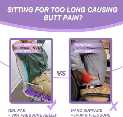 Purple Gel Seat Cushion for Long Sitting, 20" Extra Large Double Thick Cooling Chair Cushions for Office Chair, Wheelchair, Car Seat, Stadium Seat Cushion, Game Chair Pads for Tailbone Pain Relief