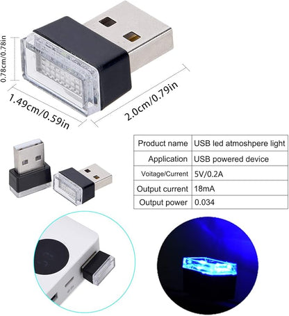 Febrytold 2 Pcs Blue Universal Mini USB LED Car Interior Ambient Atmosphere Lights for Car Interior Trunk Ambient Atmosphere