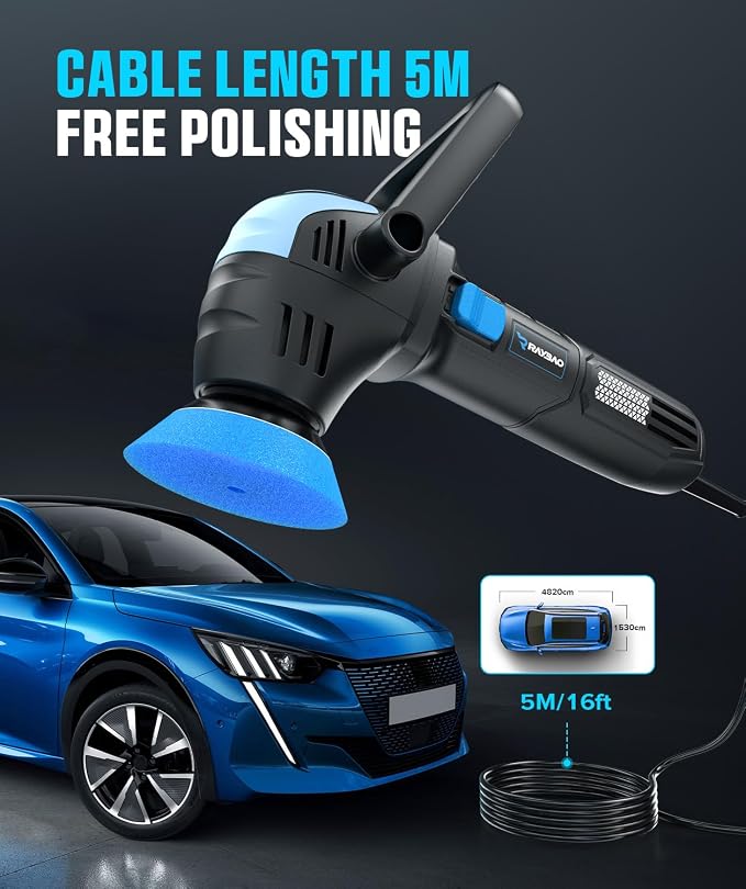 Mini Polisher, 2inch/ 3inch 750W Car Buffer with 12mm Random Orbital-Improve Work Efficiency by 35%, with 16pcs Trapezoidal Polisher Pads &16.4 ft Cord, for Car Detailing and Waxing