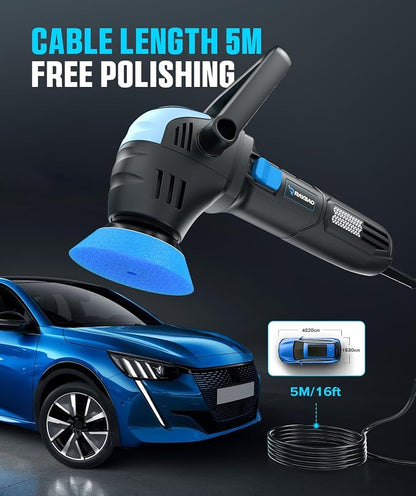 Mini Polisher, 2inch/ 3inch 750W Car Buffer with 12mm Random Orbital-Improve Work Efficiency by 35%, with 16pcs Trapezoidal Polisher Pads &16.4 ft Cord, for Car Detailing and Waxing