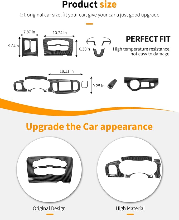 Hoolcar for Charger Carbon Fiber Interior Accessories Trim Kit fit for 2015-2024+ Dodge Charger Center Console Gear Shift Dash Dashboard Decor Cover Trim, 12pcs
