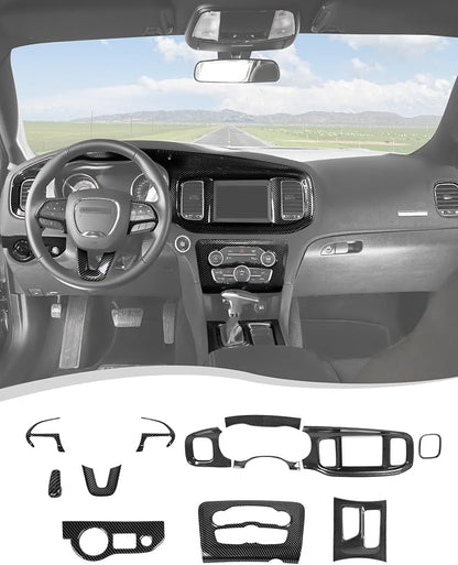 Hoolcar for Charger Carbon Fiber Interior Accessories Trim Kit fit for 2015-2024+ Dodge Charger Center Console Gear Shift Dash Dashboard Decor Cover Trim, 12pcs