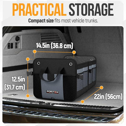 FORTEM Trunk Organizer For SUV Car Organizer and Storage, Collapsible Multi-Compartment Storage Bag Car Accessories for Women Men, 1680D Oxford, Non Slip Bottom, Adjustable Straps, Soft Cover (65L)
