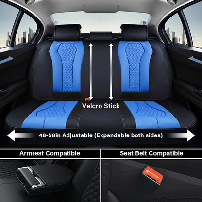 Coverado Car Seat Covers, Leather Seat Covers Full Set, Blue Seat Covers, Car Seat Cushion, Driver Car Seat Covers, Waterproof Car Seat Protector Fit for Most Cars