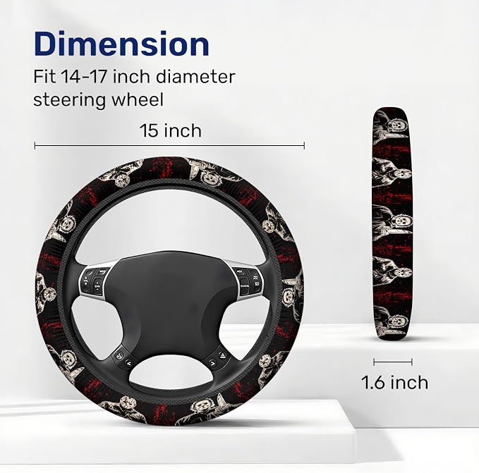 GENANY Horror Slasher Steering Wheel Cover, Non Slip Polyester Car Wheel Protector for Car SUV Truck, Universal 15 Inch