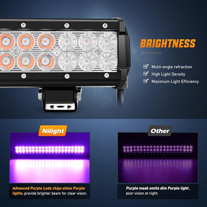 Nilight LED Light Bar 20 Inch 126W Spot Flood Combo Purple Beam Off Road Lamp Fishing Hunting Emergency Deck Work Lighting for Trucks UTV Pick-up Van Boat Tractor