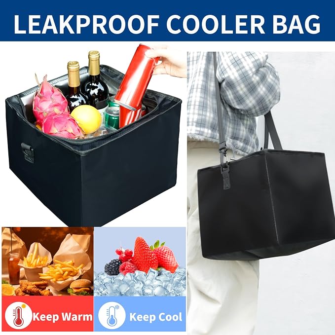 Front Trunk Organizer with Leakproof Cooler Bag for Tesla Model Y Model 3 2017-2025, Frunk Storage Collapsible Container Box Compatible with Front Rear Trunk Seats for Accessories, Black