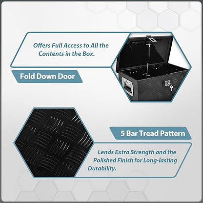 20 Inch Aluminum Truck Bed Tool Box, 5 Bar Tread Truck Tool Box with Lock&Keys, Heavy Duty Waterproof Flatbed tool box for Vans, Trailers, RVS，Trucks, Black(20"X12"X9.5")