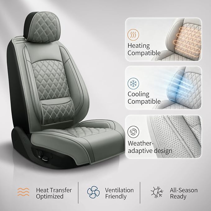 Car Seat Covers Compatible with Hyundai Elantra 2017-2025 2026 - Full Set 5 Seats Luxury Leather All-Weather Seat Cushions & Protectors, Waterproof & Breathable, Airbag Compatible (Gray)