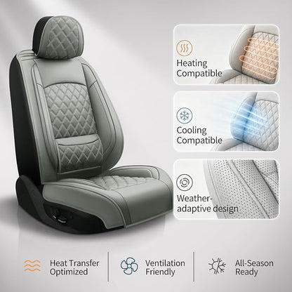 Car Seat Covers Compatible with Hyundai Elantra 2017-2025 2026 - Full Set 5 Seats Luxury Leather All-Weather Seat Cushions & Protectors, Waterproof & Breathable, Airbag Compatible (Gray)