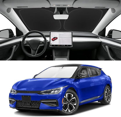 Custom Fit Windshield Sun Shade for Kia EV6 2022-2025, Blocks UV & Heat, Front Window Sunshade Accessorie, Easy Fold & Store Keep Your Car Cooler