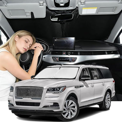 Windshield Sunshade for Lincoln Navigator 2018-2024 Sun Shade Car Windshield Accessories Upgrade 4 Layers Blocks UV Rays Custom Fit Navigator 240T Car Window Shades Front Windshield Keep Cool