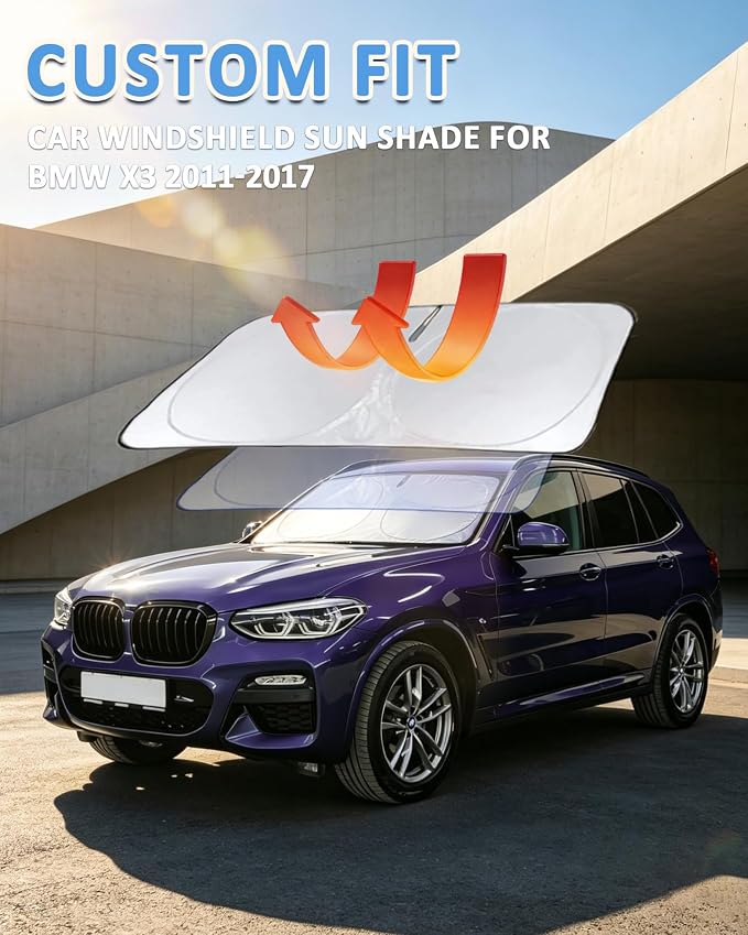 Sunshade for X3 Windshield Sun Shade Custom Fit for 2011-2015 2016 2017 BMW X3 Accessories Foldable Front Window Shield Cover Sun Visor Protector Automotive Interior Protector Block UV Rays
