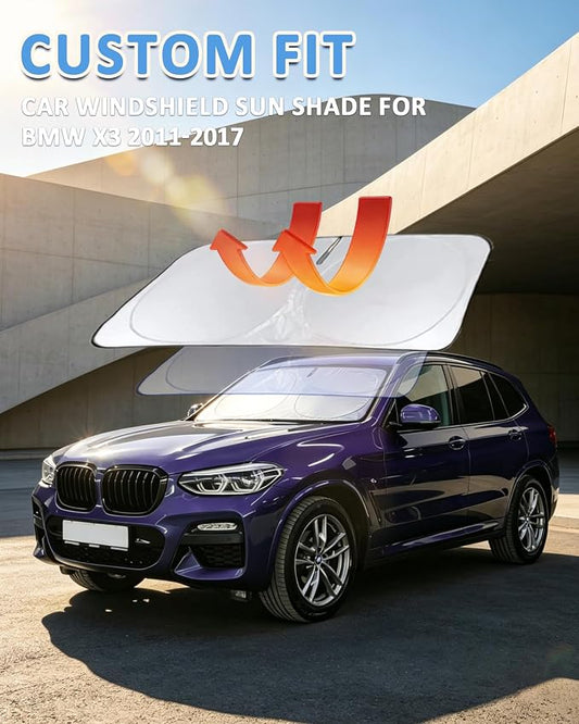 Sunshade for X3 Windshield Sun Shade Custom Fit for 2011-2015 2016 2017 BMW X3 Accessories Foldable Front Window Shield Cover Sun Visor Protector Automotive Interior Protector Block UV Rays