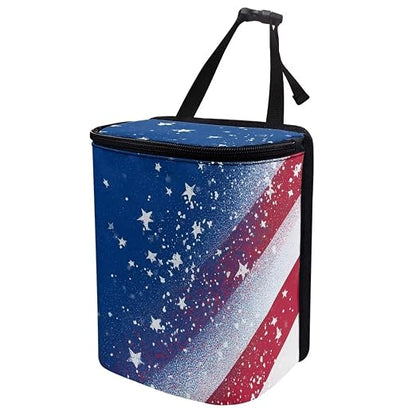 Talayituse American Flag Star Print Car Trash Can with Lid, 4th of July Leak Proof Auto Trash Bag Hanging Vehicle Garbage Can Multipurpose Storage Container for Back Seat Road Trip