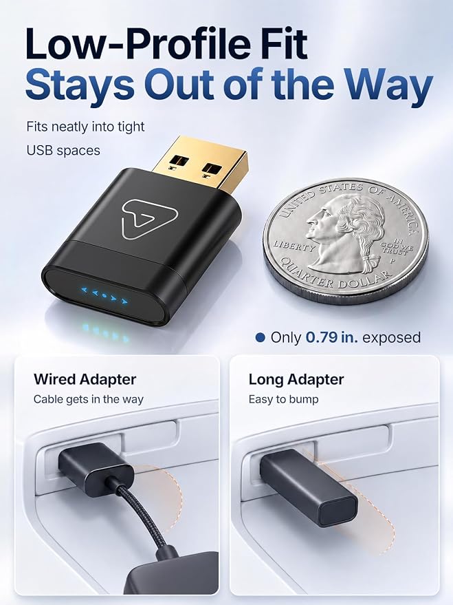 Wireless CarPlay Adapter for Apple Daily Commute, Wired to Wireless | Ultra Mini, Cooling Design, Fast Stable Connection, Easy to Set Up, Bluetooth 3s Reconnect, Maps Music Calls, For iOS 10+