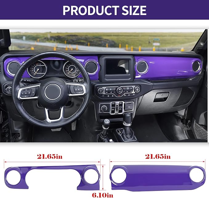 Dashboard Decorative Panel Cover Fit for 2018-2023 Jeep Wrangler JL JLU & Jeep Gladiator JT,Center Console Trim Cover Kit(Purple)