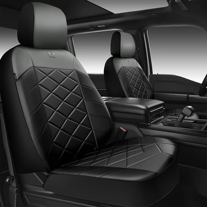 CAR PASS Memory Foam Leather Front Seat Covers, Perforated Nappa Leather Seat Covers Front Seats Universal Fit for Cars,SUV,Truck Seat Covers Thick 3D Foam Comfortable, Airbag Compatible Black Gray