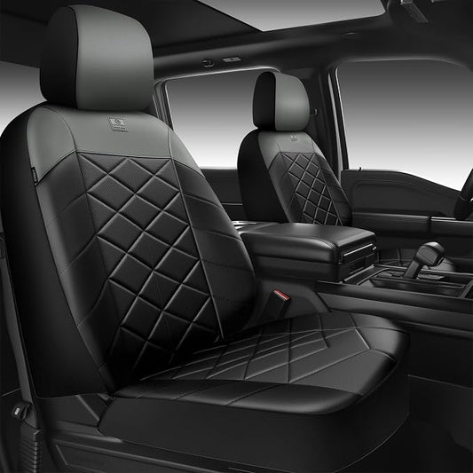 CAR PASS Memory Foam Leather Front Seat Covers, Perforated Nappa Leather Seat Covers Front Seats Universal Fit for Cars,SUV,Truck Seat Covers Thick 3D Foam Comfortable, Airbag Compatible Black Gray