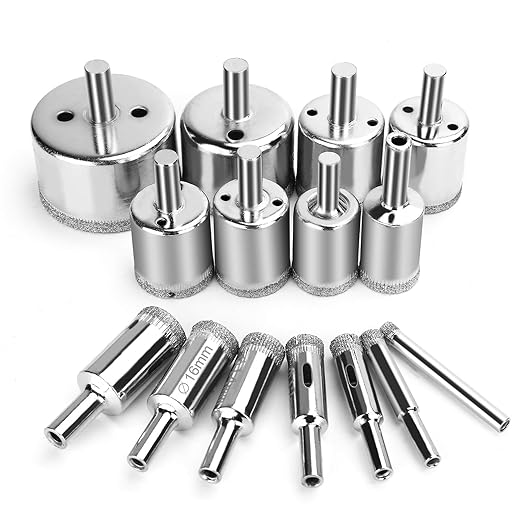 15 Pcs Diamond Drill Bits for Ceramic, Diamond Hole Saw Drill Bit Set Kit, Premium Glass Drill Bit for Bottles,Pots, Marble, Granite Stone, Tile Cutting 0.23 Inch - 2 Inch（6mm - 50mm） YLYL