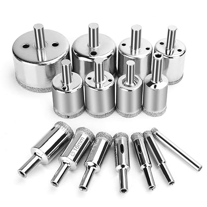 15 Pcs Diamond Drill Bits for Ceramic, Diamond Hole Saw Drill Bit Set Kit, Premium Glass Drill Bit for Bottles,Pots, Marble, Granite Stone, Tile Cutting 0.23 Inch - 2 Inch（6mm - 50mm） YLYL