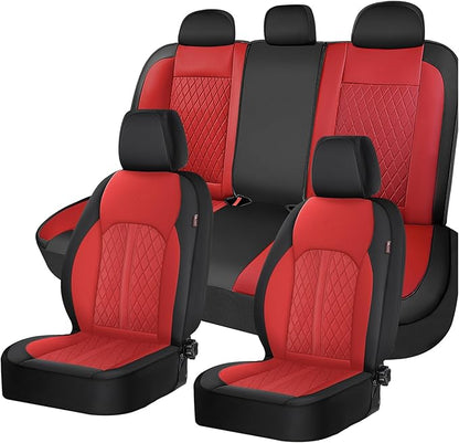 Coverado Universal Leather Seat Covers Full Set for 5 Seats – Waterproof, Durable All-Weather Protector for SUV, Pickup Truck, Sedan （Red）