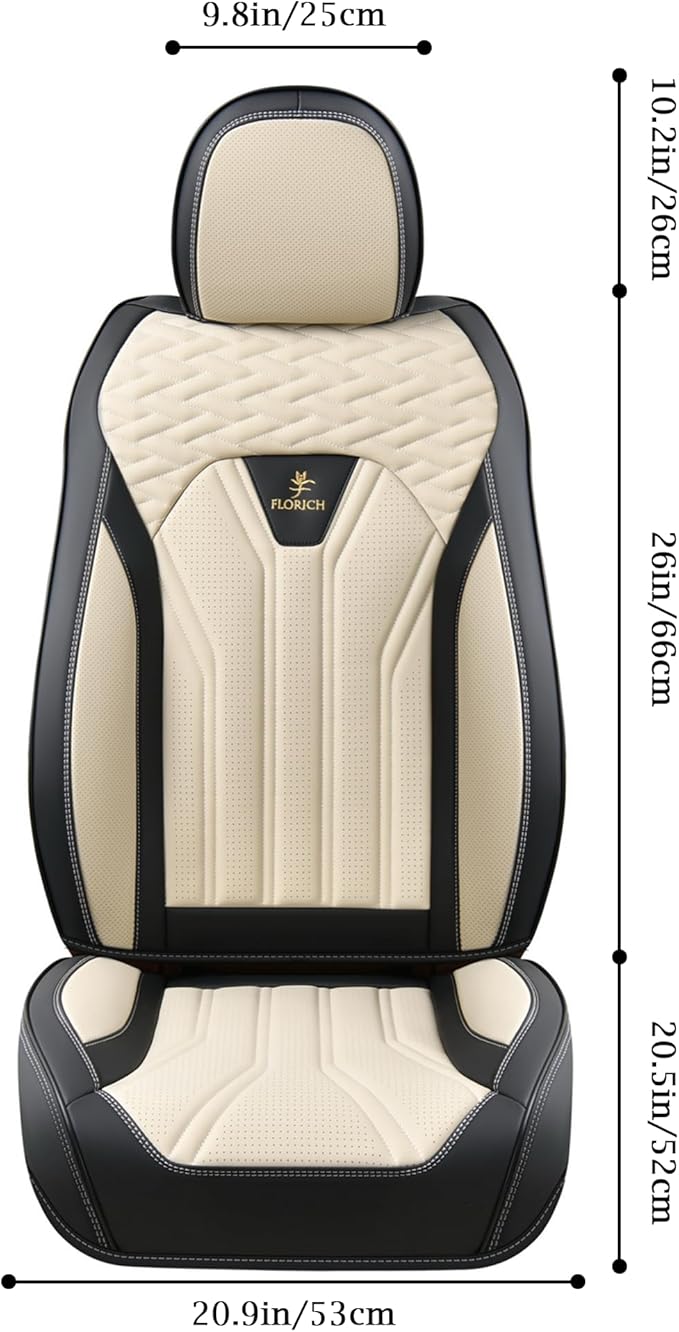 FLORICH Leather Seat Covers, Seat Covers Full Set, Car Seat Protectors 5 Seats, Automotive Seat Covers Fit for Most Cars Trucks SUV- Black&Beige