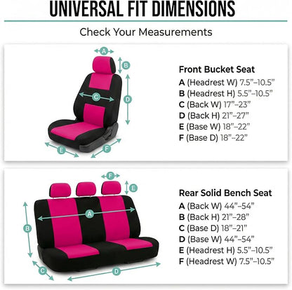 FH Group Bright Flat Cloth Full Set Automotive Seat Covers Front Set and Rear Solid Bench Pink Black Seat Covers w. Gift Universal Fit Interior Accessories for Cars Trucks and SUVs