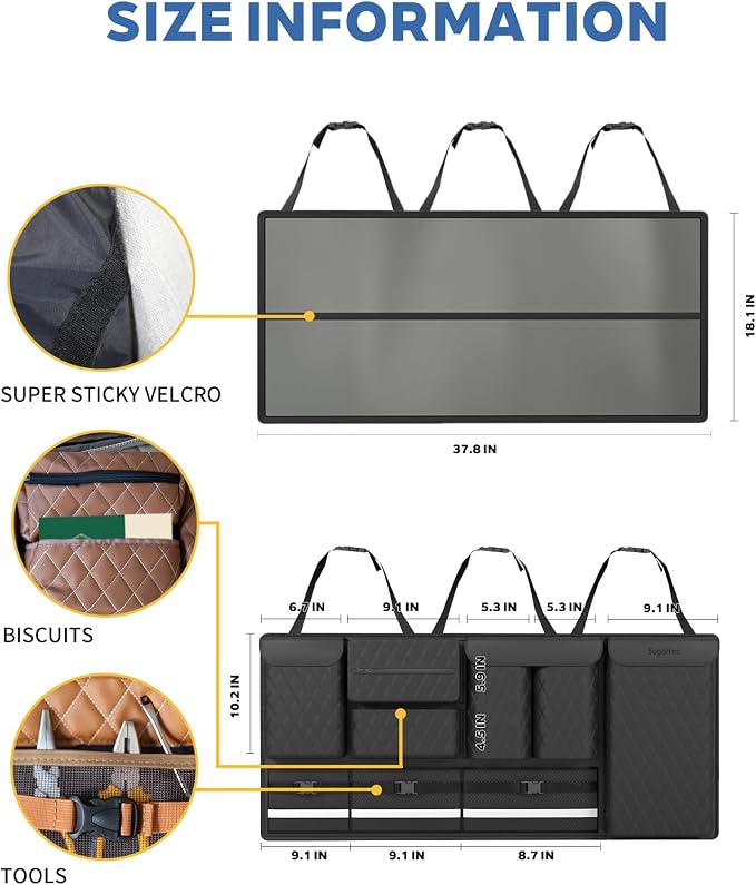 Backseat Hanging Organizer with Large Storage Bags | PU Leather, Large Capacity | Adjustable Straps, Waterproof & Collapsible | Universal Fit for SUVs, Sedans & Trucks | Brown, 37.8" x 18.1" - P810