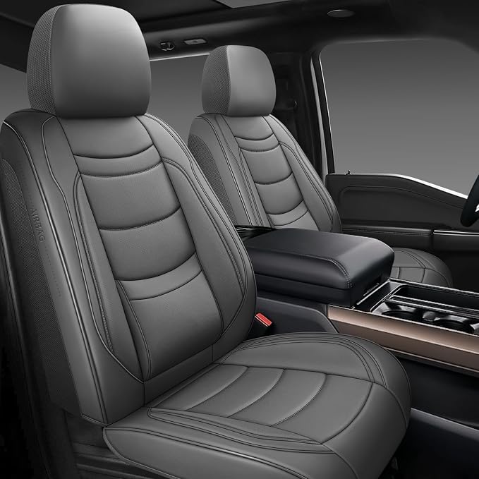 NS YOLO Leather Car Seat Covers Full Set,Universal Fit for Most Cars,SUVs and Sedans,Waterproof Luxury Leatherette Cushions, 5 Seats Protectors (Grey, Front Pair-2 Seats(Driver and Passenger))