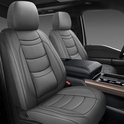 NS YOLO Leather Car Seat Covers Full Set,Universal Fit for Most Cars,SUVs and Sedans,Waterproof Luxury Leatherette Cushions, 5 Seats Protectors (Grey, Front Pair-2 Seats(Driver and Passenger))