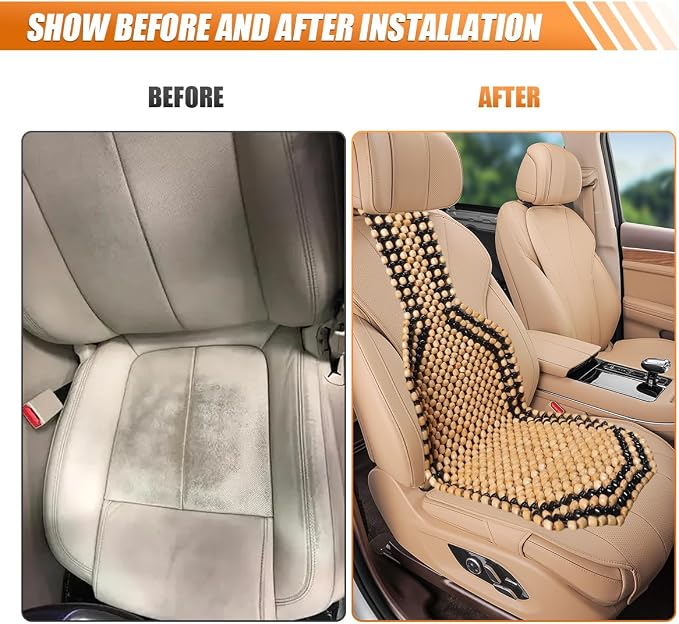 YoRise Breathable Wood Beaded Car Seat Cushion, Double-Strung Auto Back Massaging Seat Protector for Comfortable Driving, Ventilated Cooling Car Seats Cover for Fatigue Relief (Beige)