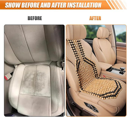 YoRise Breathable Wood Beaded Car Seat Cushion, Double-Strung Auto Back Massaging Seat Protector for Comfortable Driving, Ventilated Cooling Car Seats Cover for Fatigue Relief (Beige)