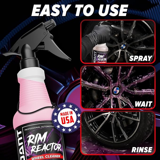 Carfidant Rim Reactor Wheel & Rim Cleaner Spray – Removes Brake Dust & Grime - Thick Gel, Dilutable - pH Neutral, Non-Acidic Tire Cleaner - Safe for Chrome, Black, Painted & Alloy Wheels - 16 fl oz