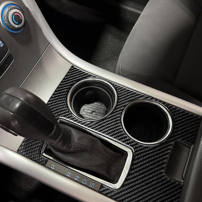 Premium Carbon Fiber Compatible with Ford Edge 2011-2014 2012 2013 SEL/Limited/SE/Sport Accessories Car Center Console Water Cup Holder Panel Cover Interior Trim Sticker Decal Black 1PC