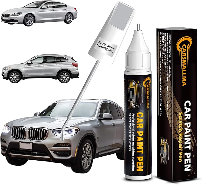 A83 Glacier Silver Metallic Car Touch Up Paint for BMW, Color Accurate Car Paint Scratch Repair Pen Kit Quick & Easy Fix Vehicle Chips and Automotive Nicks Scuff