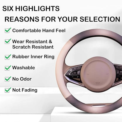 Steering Wheel Cover, Gray White Leather Steering Wheel Cover 14.5-15 Inch Non-Slip Breathable Microfiber Car Steering Wheel Covers for Men Women