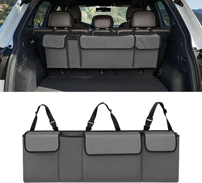 Car Trunk Organizer, Waterproof Backseat Hanging Large Storage with Adjustable Straps, Collapsible Cargo Bag with 4 Pockets, Car Interior Accessories for Truck, SUV, MPV (Gray)