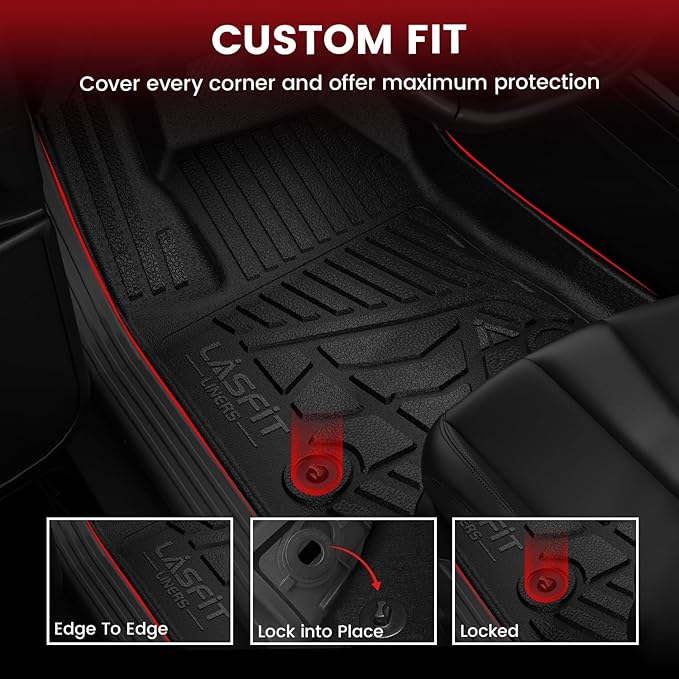 LASFIT Floor Mats for Chevrolet Chevy Suburban/GMC Yukon XL & Yukon XL Denali/Cadillac Escalade ESV 2021-2026 & 7 Seats (Not Fit 8 Seats), All Weather TPE Custom Fit Floor Mats for Cars, 3 Rows
