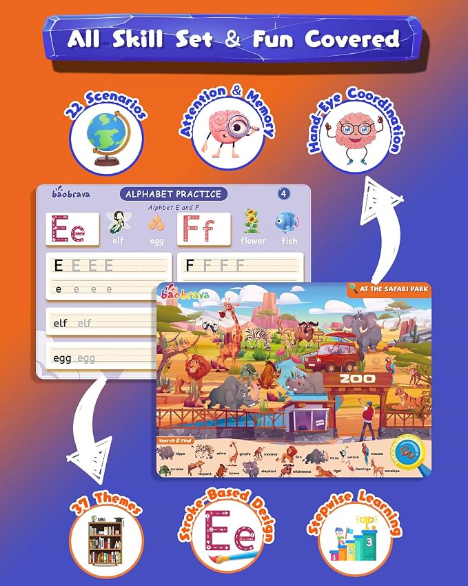 Baobrava Search and Find Book and Handwriting Practice Books Set, More Than 50+ Preschool Learning Activities for Toddler and Kids 3-8, Travel Games for Road Trip Car Airplane