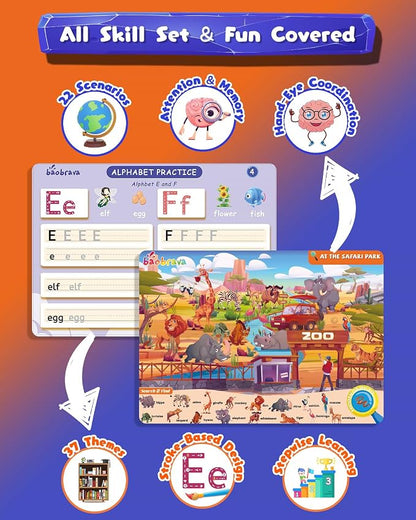 Baobrava Search and Find Book and Handwriting Practice Books Set, More Than 50+ Preschool Learning Activities for Toddler and Kids 3-8, Travel Games for Road Trip Car Airplane